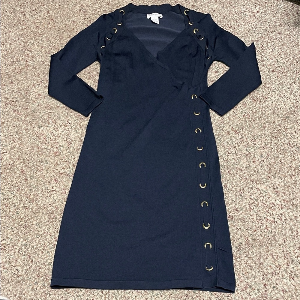 Carmen Marc Volvo Navy stretchy nautical style Dress with Gold Accents